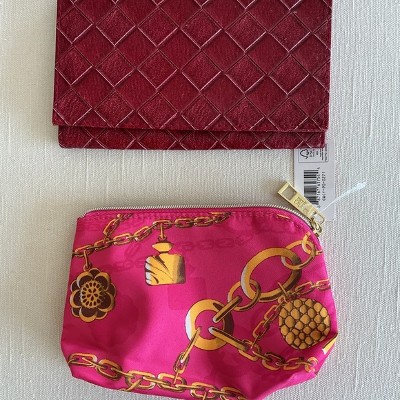 Estee Lauder Handbags - Estee Lauder Pink Zip Pouch and Red woven Mirror